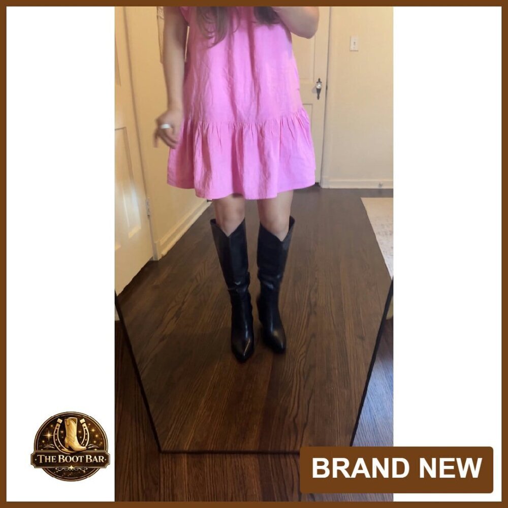 Knee High Boots Faux Leather Pointed Toe Chunky Heel Western Style - Picture 8 of 8